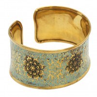 bracelet-doré-manchette-bleu-vert-bijou-artisanal-artisans-du-monde