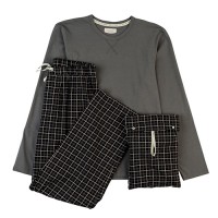 pyjama-coton-bioloique-taille-L-homme-gris-noir-carreaux-manches-longues-hiver-2022