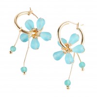 boucles-oreilles-doré-bleu-fleur-ronde-perles-verre-artisanat-equitable-bijou-artisans-du-monde
