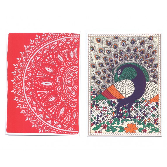 Lot de deux cartes Inde Mandala Paon 
