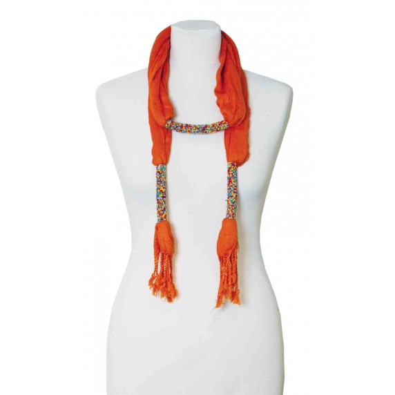 étole bijoux orange en coton et perles 