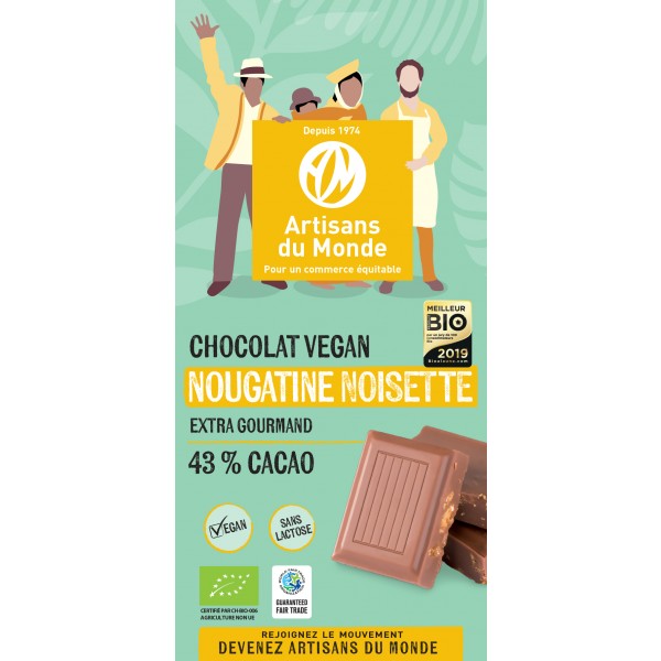 Chocolat vegan bio nougatine noisettes - 100g - Artisans du monde